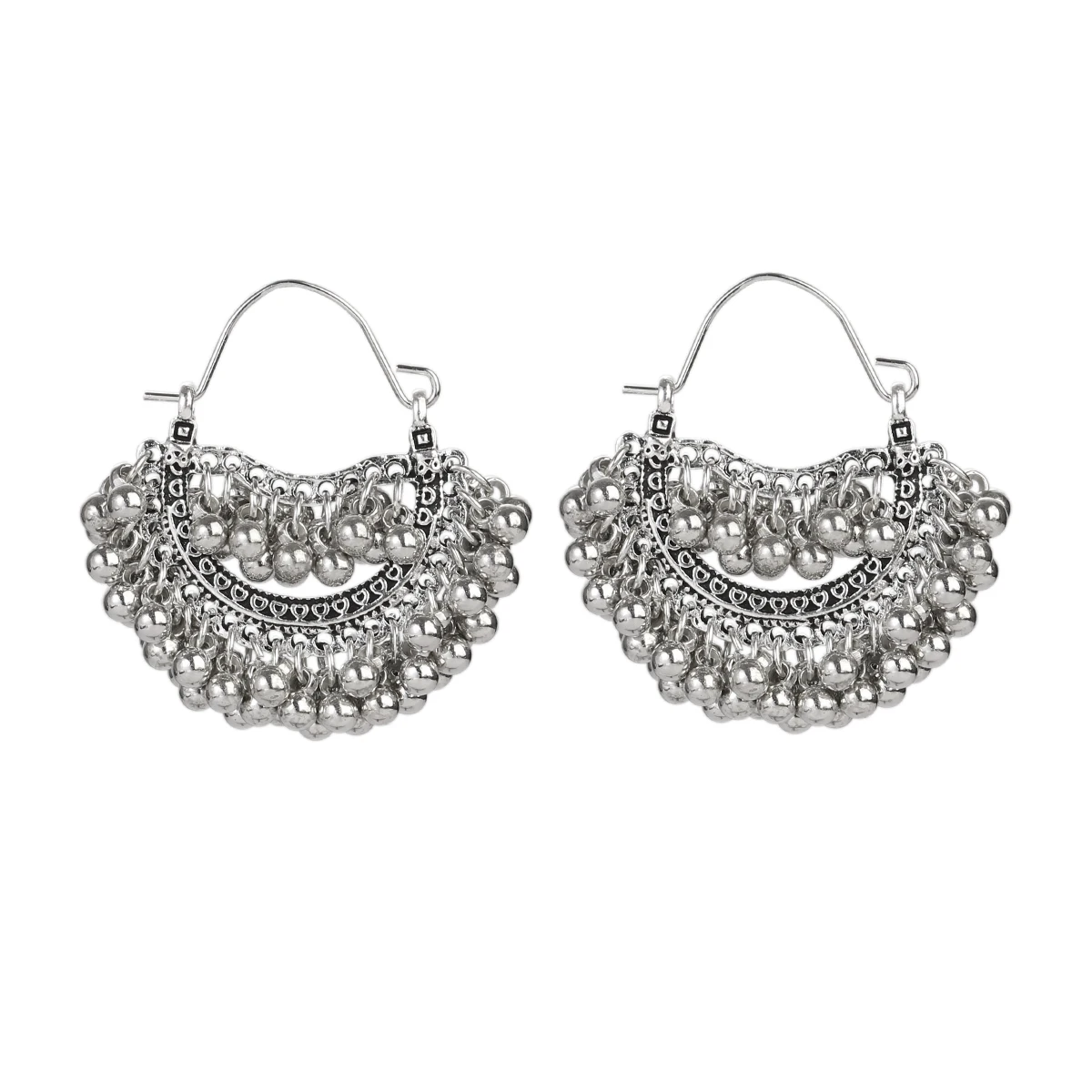 Orecchini Tribali Indiani Jhumka RechicGu - Stile Vintage Kuchi Banjara Con Pietre Colorate E Luna Crescente, Perline Fatte A Mano