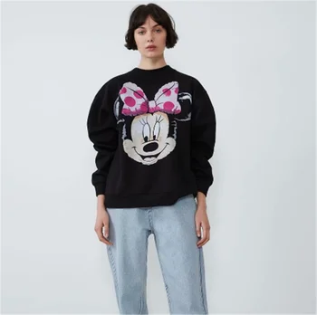 

2019 ZA Women's Hoody Fashion New Autumn Hoody Bohemian Women's Solid Color Cartoon Hoody Shirt Wild Casual Hoody Party