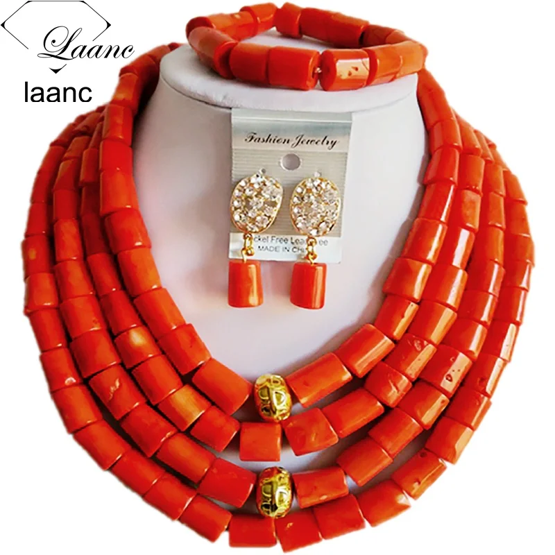 

Chunky Orange Coral Bead Necklace Sets Nigieran Wedding African Coral Beads Jewelry Set Free Shipping ABF549