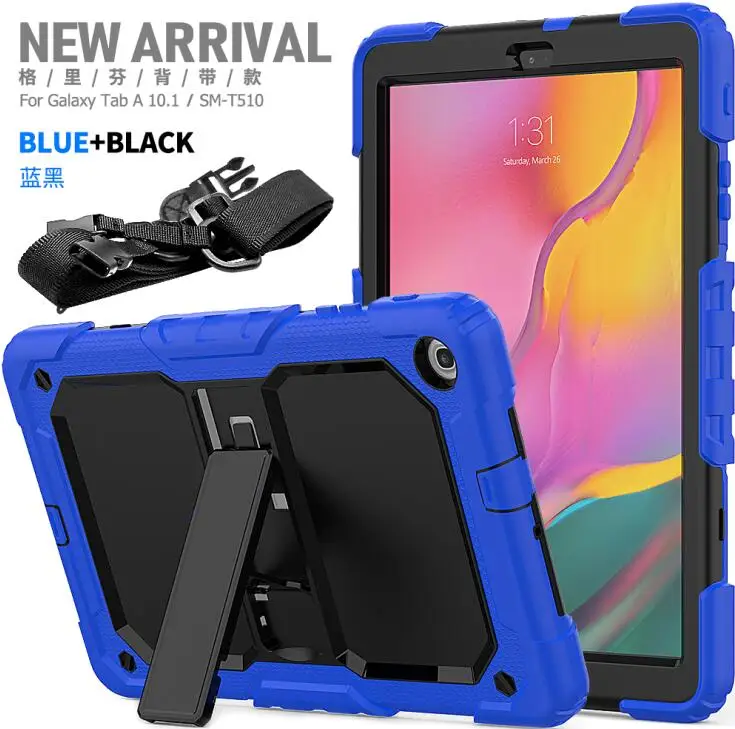 blue Чехол для планшета для Samsung Galaxy Tab A 10,1 SM-T510 SM-T515 T510 T515 противоударный Heavy Duty с подставкой Повесьте обложка+ ручка+ защитная пленка на экран - Цвет: blue