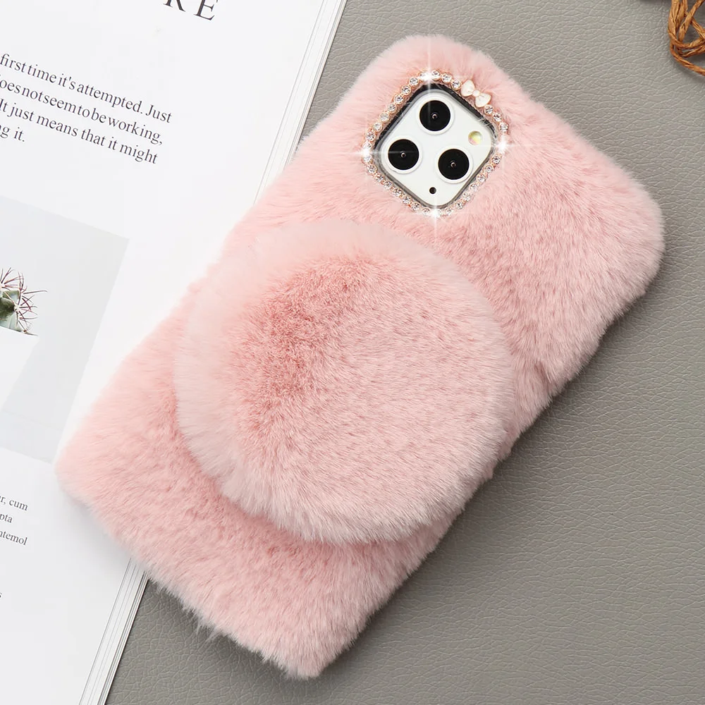 L-FADNUT милый пушистый меховой зеркальный чехол для телефона для iPhone 11 Pro Max X Xr Xs 8 Plus 7 6S 6 девочек противоударный Бампер Подставка чехол