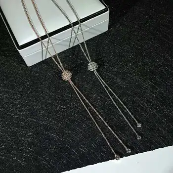 

S925 Silver Adjustable Sweater Chain Necklace For Women Fashion Silver Color Tassel Pendant Long Necklace Statement Neck Jewelry