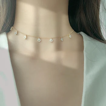 

Delicate Marquise Water Drop Pendant Necklace Ball Chain Choker Necklace Women Wedding Bijoux JL1901