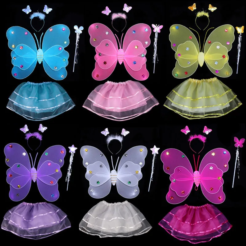 

2019 New Perform Costumes Glowing Butterflies Fairy Cosplay Wings Angels Halloween Dresse Party Halloween Decoration for Child