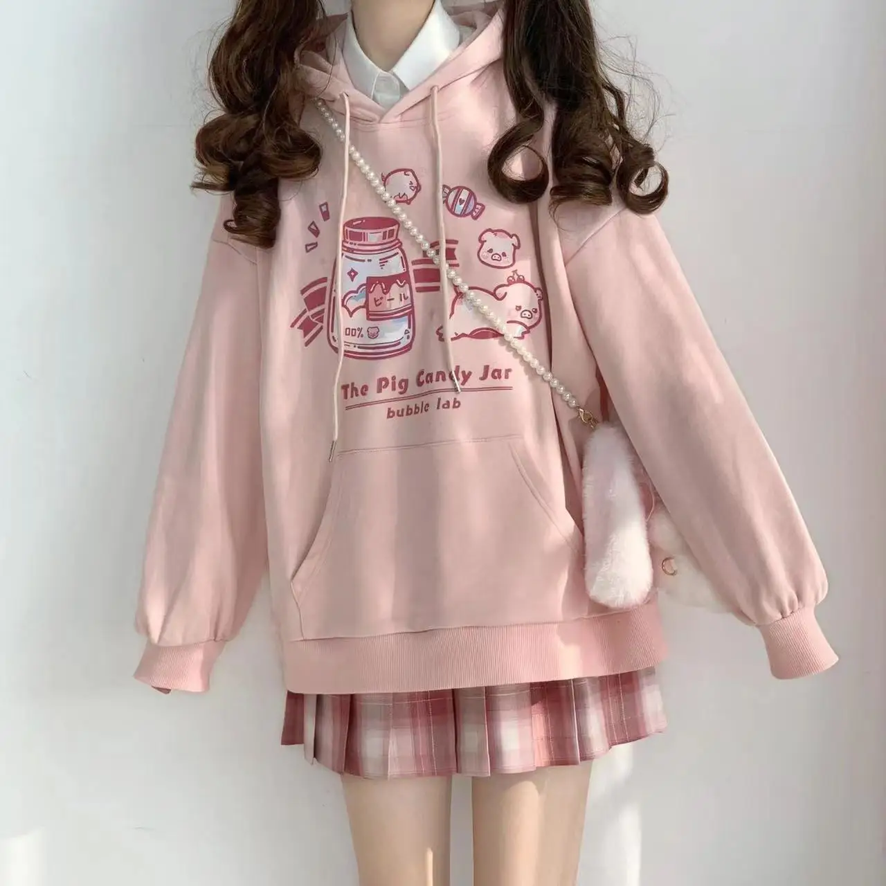 Japanese Sweet Hoodies for Girls Oversized Sweatshirt Clothes Spring Korean Cartoon Print Pullover Hoodie Sweatshirts Women