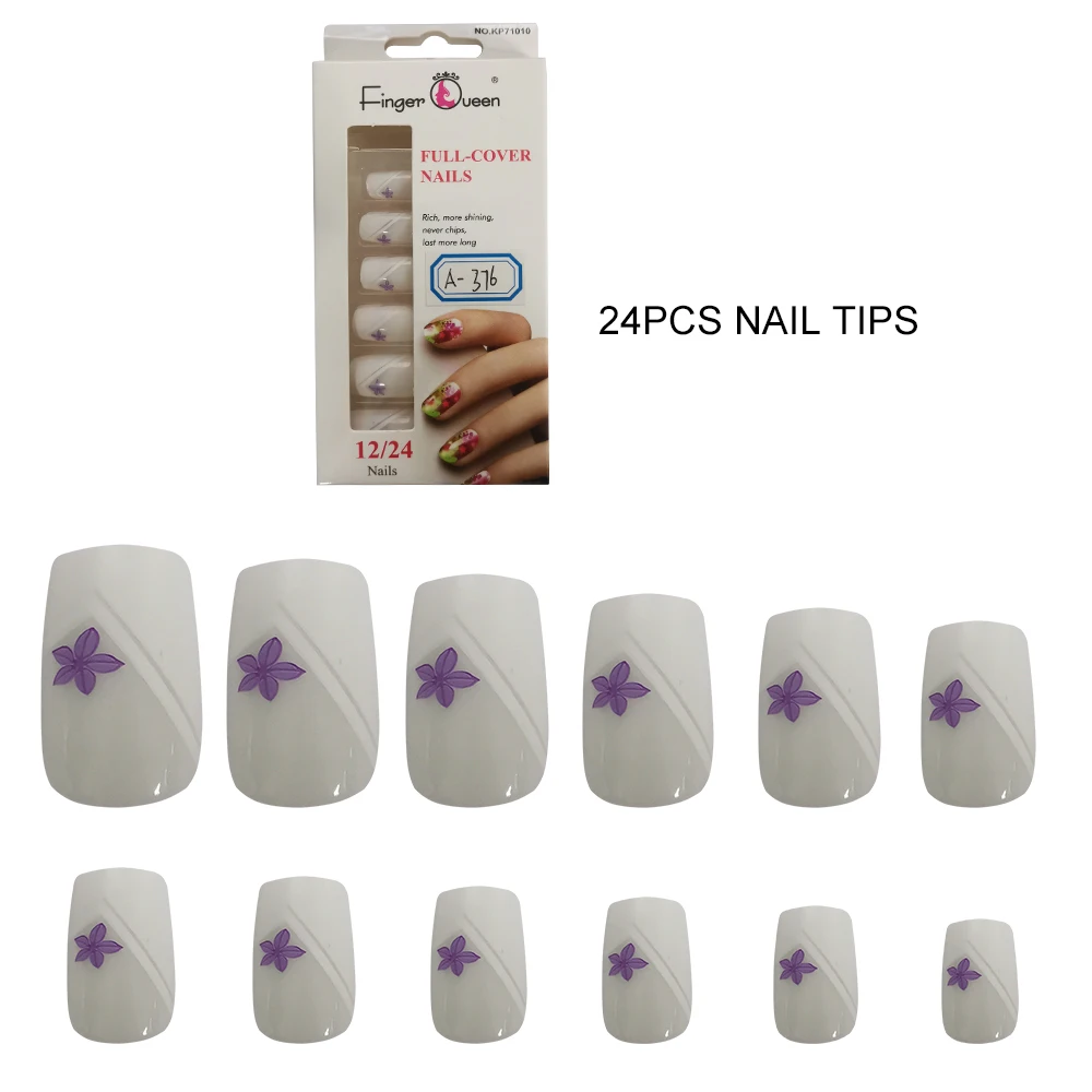A-376 24Pcs False Nail Tips Flower Pink Heart Fashion Full Cover Fake Nail Art Decoration Young Designs Manicure Nails Tip Set8 - Цвет: A-376