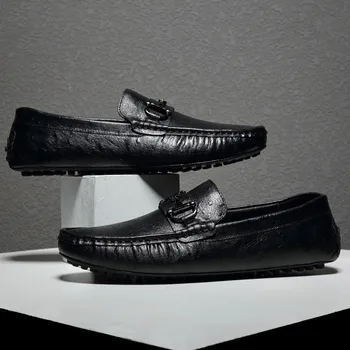 

First Layer Cowhide High Quality Peas Shoes Standard Leather Shoes Men's Casual Shoes Wear Resistant Leather Casual Shoes