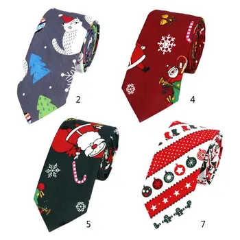 

THINKTHENDO Unisex Christmas Cotton Necktie Cartoon Santa Snowflake Tree Printed Party Ties