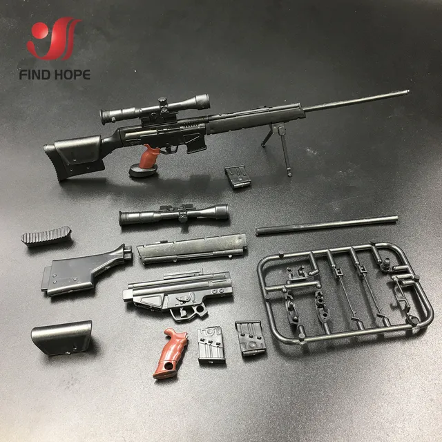 6Pcs/set 1/6 AWM MK14 DSR PSG-1 SVD TAC Sniper Rifle Weapon Assembly Toy Gun Model For Action Figure 3