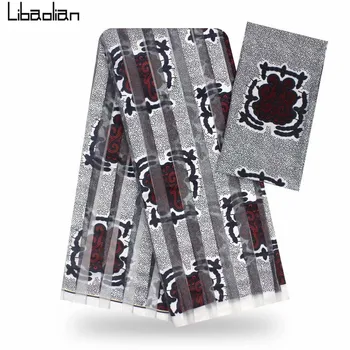 

New African Bridal Embroidered Organza Striped Printed Ankara Fabric Satin Printed Dress For Wedding 4+2Yards/Set F911-4