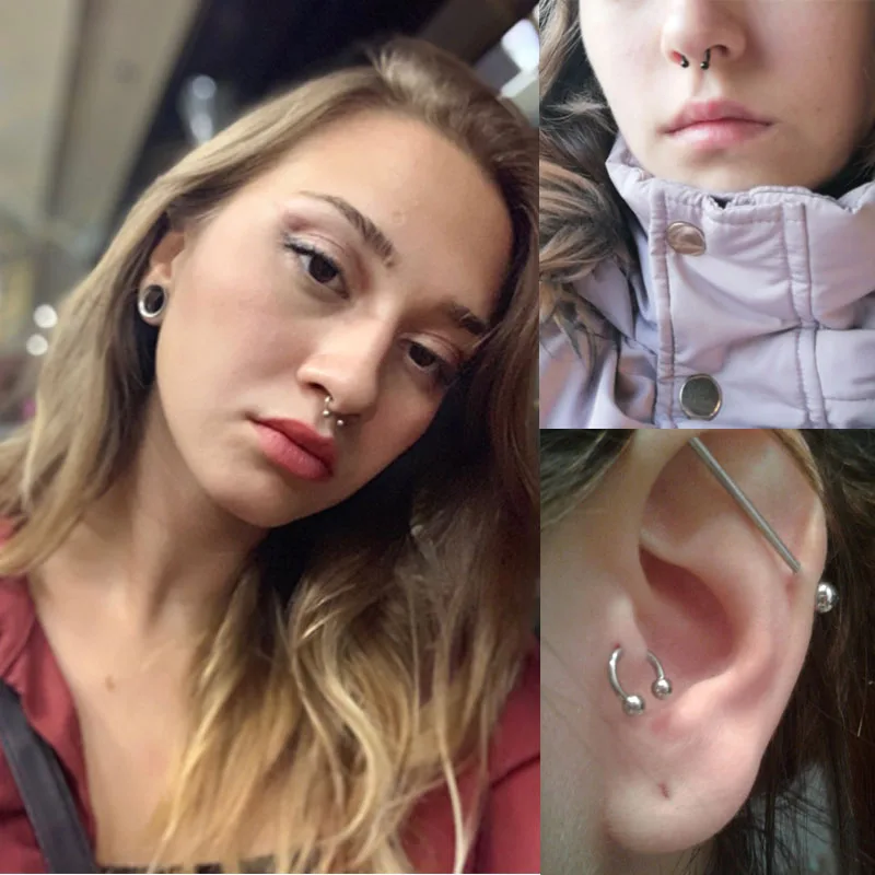 3pcs Stainless Steel Nose Hoop Ring Septum Rings Lip Studs Nostril Earrings Circular Tragus Ear Piercing Horseshoe Body Jewelry