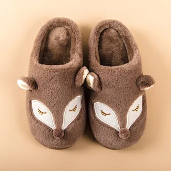 

Women Home Slippers Soft Faux Fur Cartoon Animal Cute Flat Winter Warm Female Comfortable Shoes Bedroom Ladies Man Plus Size