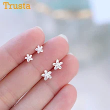 Trusta, 1 пара, Настоящее 925 пробы, серебряные ювелирные изделия для женщин, модные милые миниатюрные серьги-гвоздики в виде цветка, подарок для девушек-подростков DS197