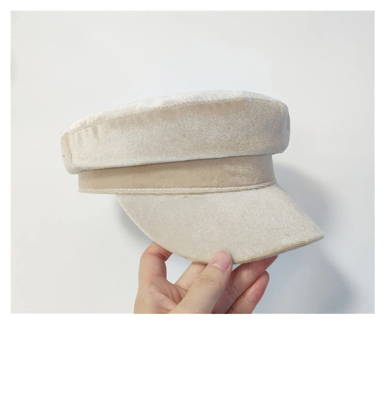 Осенне-зимняя бархатная плоская верхняя Темно-синяя Кепка gorras кожаная военная шляпа шляпы матроса Женские Шляпы Военная Кепка cadet модная шапка