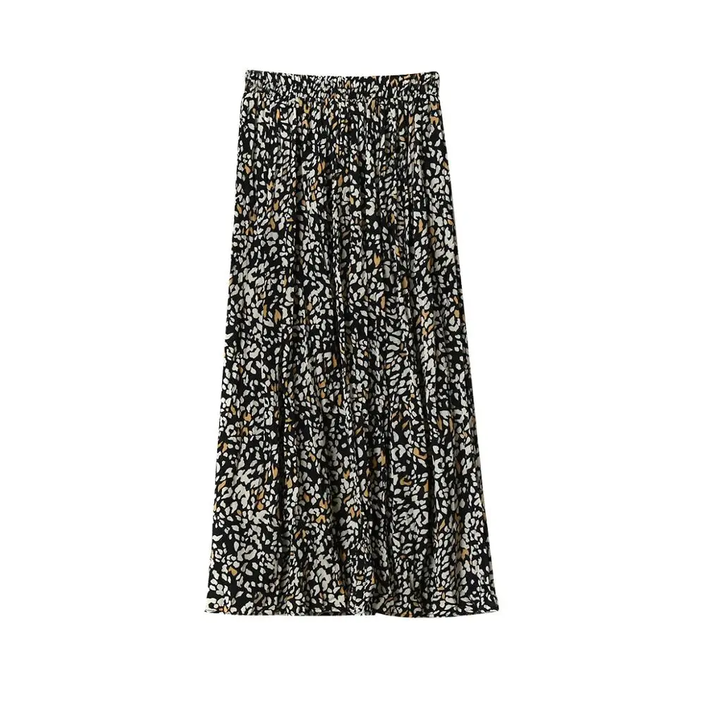 black Elegant All-match Floral Print Midi Skirt Women Chiffon Skirt Autumn Winter Women Sexy Elastic High Waist Long Skirt Female - Цвет: black