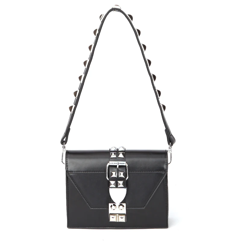 

Luxury Women's Handbags Studs Designer Fashion Small Square Bags High Quality PU Leather Women's Shoulder Messenger Bags Black