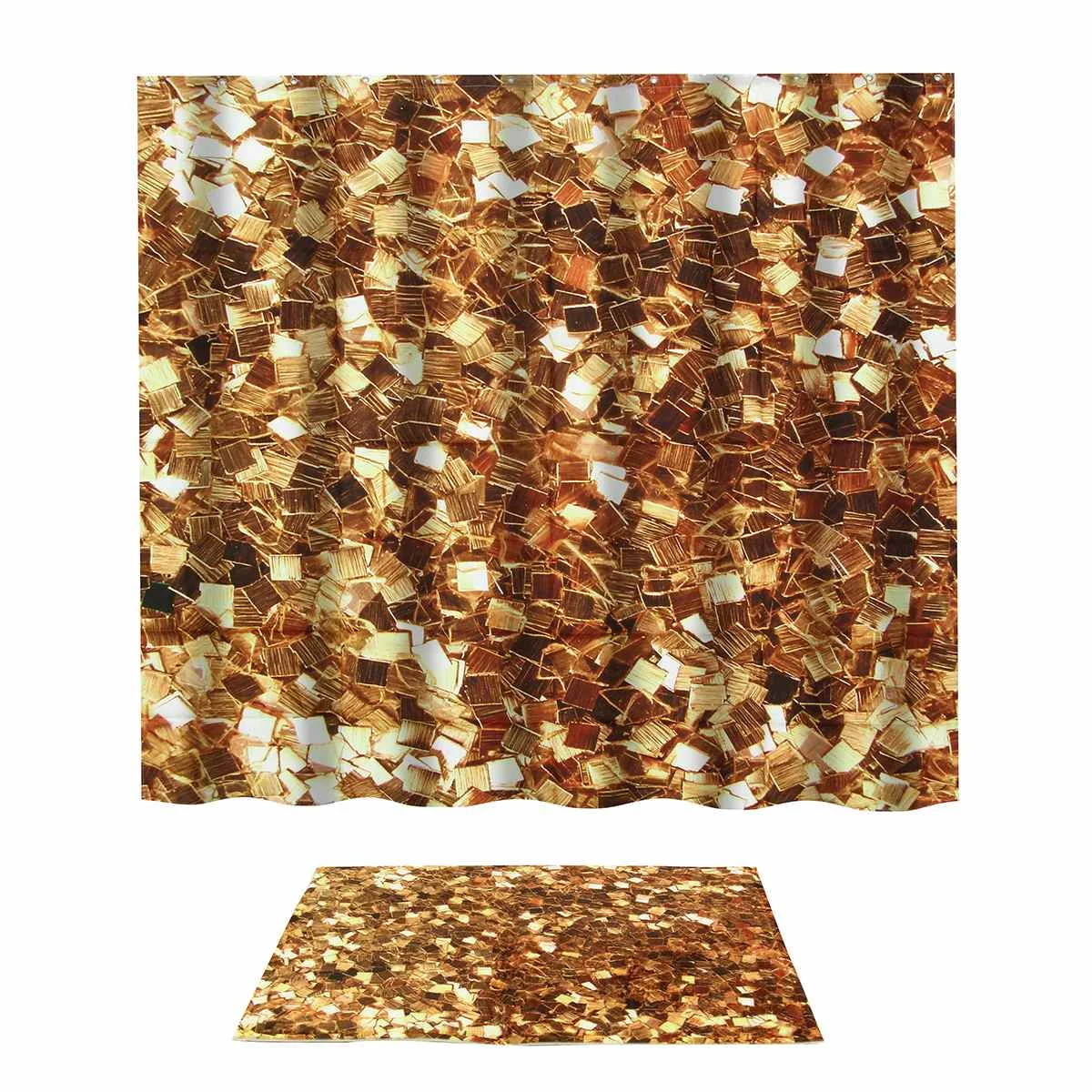 Curtain and mat set Золотая блестящая душевая занавеска в комплекте с крючками коврик для ванной водонепроницаемый Душ печать шторы в ванную комнату душ влагозащитный - Цвет: Curtain and mat set
