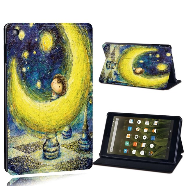 Amazon Fire 7 5/7/9th Gen / Fire HD 8 / 10 with alexa Printed Painting PU Leather Tablet Stand Folio Cover Case