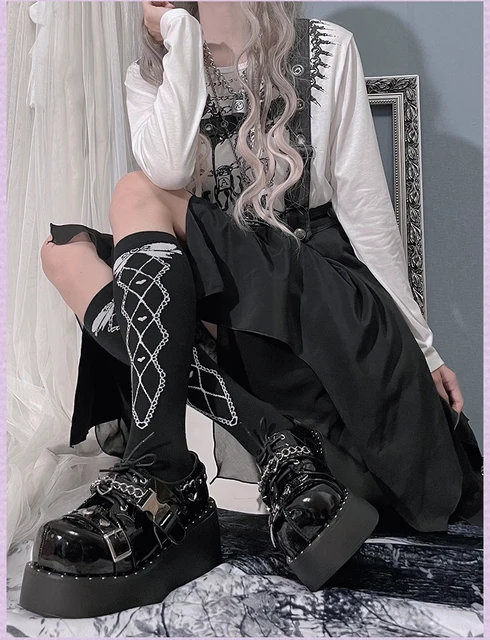Calcetin Cadena Zapatillas Negras Calcetin Mujer Demonias Botas