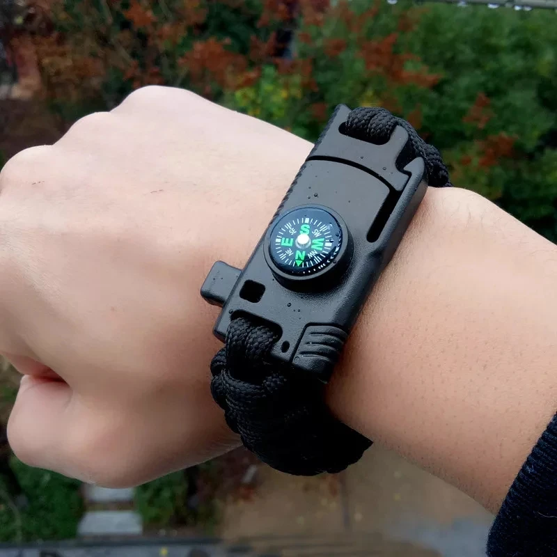 

Outdoor Camping Multi-function Survival Bracelet with Knife Whistle Compass Hiking Travel Rescue Paracord Braided Wristband Tool