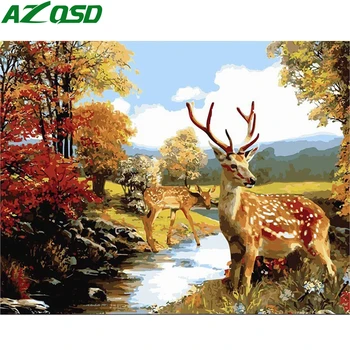 

AZQSD Painting By Numbers Deer Canvas Painting Kits Decor For Home Oil Painting By Numbers Animal Frameless Unique Gift