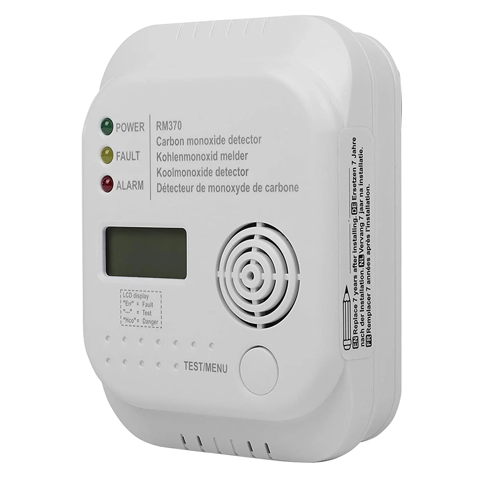 Pantalla LCD de monóxido de carbono y de humo Detector de Combo de la batería operado de alarma de CO con LED luz intermitente de sonido de advertencia