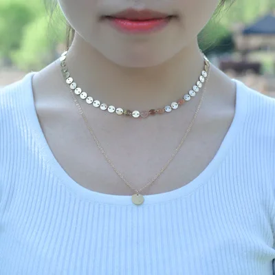 Двухслойное золотое ожерелье с блестками и монетами изящное женское подвеска на