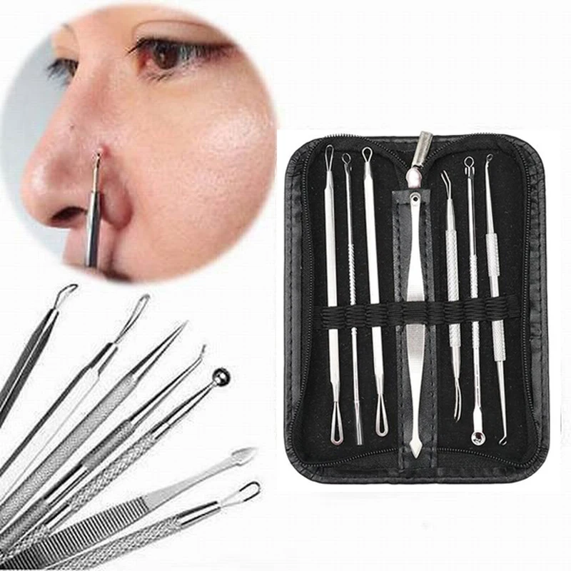 3 4 5 7 8 Pc Stainless Steel Blackhead Remover Tool Kit Face Massage Whitehead Pimple Spot Comedone Acne Extractor Face Massager