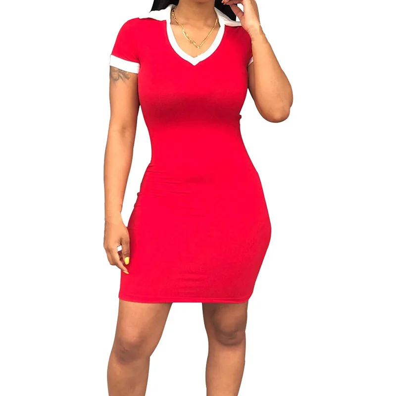 

Fashion V-Neck Mini Pencil Dress Women Nice Tide High Waist Bodycon Dress Summer Solid Short Sleeve Casual Dresses
