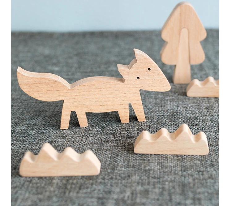 Скандинавские животные Деревянные маленькие украшения креативные милые животные строительные блоки дом лиса деревья блоки