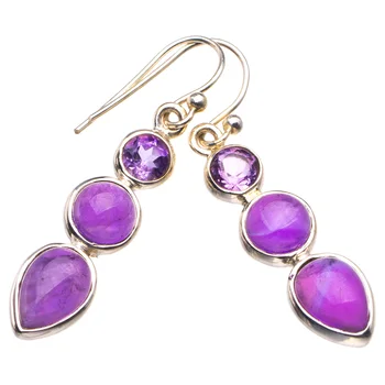 

Natural Amethyst Handmade 925 Sterling Silver Earrings 1.75" D3649