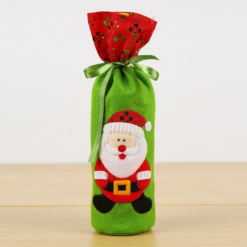 Christmas Red Wine Bottle Covers Sequin Embroidery Santa Claus Snowman Elk Red Wine Bottle Covers