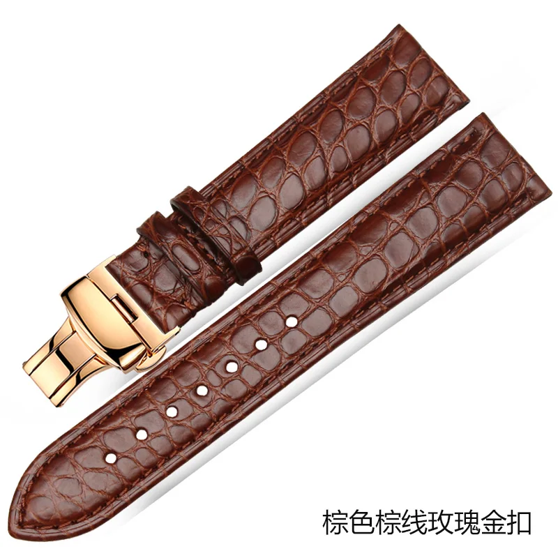 Brown Rose Whatch ремешок из кожи аллигатора с пряжкой-бабочкой для мужчин и женщин мягкий удобный водонепроницаемый низ черный коричневый 12 14 16 18 20 мм - Цвет ремешка: Brown Rose