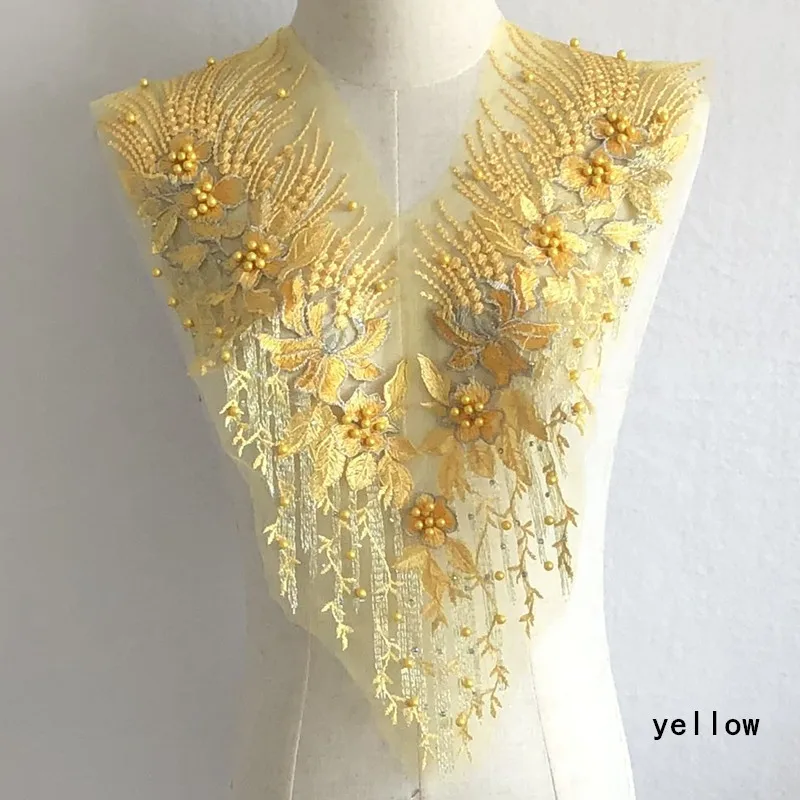 yellow 1 SASKIA 1 шт. вышитая бисером ткань патч цветок сетка вышитые ткани африканская Кружевная аппликация пришить свадебное платье одежда пэчворк Diy - Цвет: yellow 1