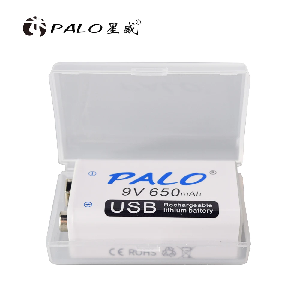 Литий ионная аккумуляторная батарея PALO 650 мАч 9 В 6F22 литиевые Micro USB батареи для