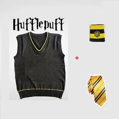 Yellow set 2 Гриффиндор Слизерин Ravenclaw Hufflepuff свитер в стиле Гарри Поттера с галстуком шарф шляпа жилет универсальная одежда Поттер Косплей Костюм - Цвет: Yellow set 2