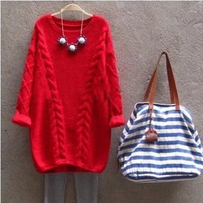 Пончо распродажа новая Корейская версия свободный свитер большого размера с круглым вырезом скрученный свитер средней и длинной трикотажной нижней блузки для женщин - Цвет: red