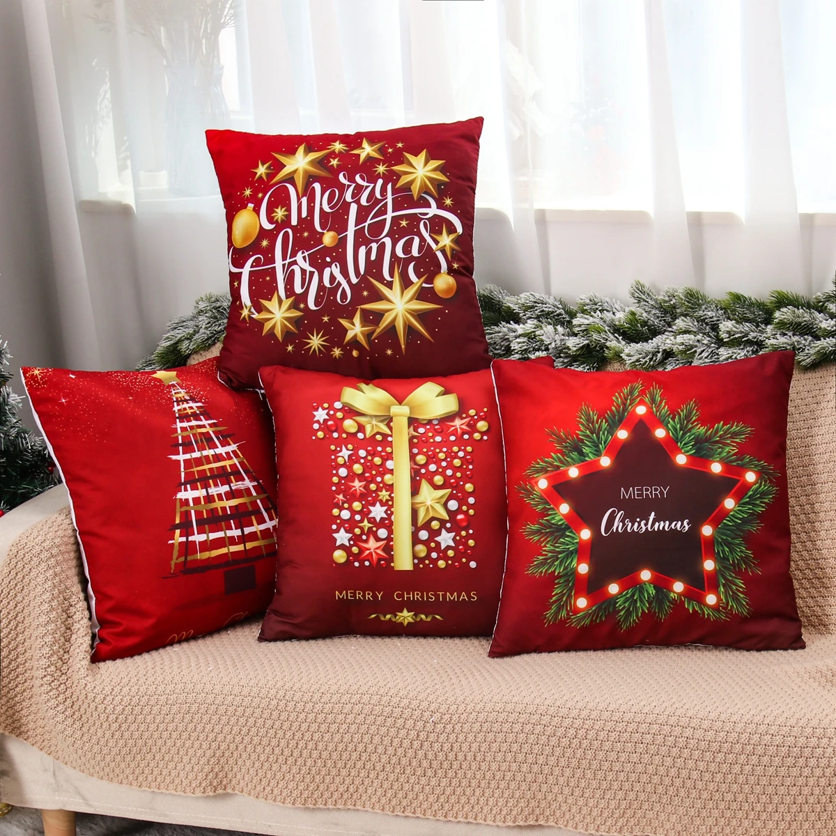 Christmas Cushion Cover Merry Christmas Decor For Home Santa Claus Christmas Ornament Xmas Gift Navidad 2023 Happy New Year 2024
