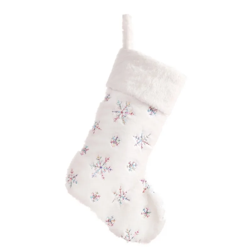 Снежинки вышитые белые Плюшевые рождественские чулки подарки мешок Висячие петли Рождественская елка камин конфеты носки - Цвет: C
