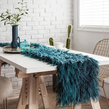 

Luxury Shaggy Faux Fur Table Runner Artificial Sheepskin Christmas Wedding Banquet Dinner Table Decor