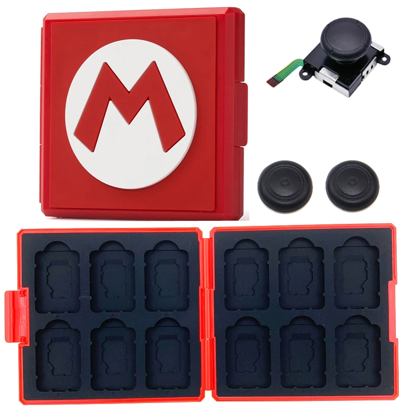 Red case 1x analog Футляр для игровых карт для nintendo Switch Box для 12 в 1 NS чехол для игровых карт+ 3D аналоговые аксессуары - Цвет: Red case 1x analog