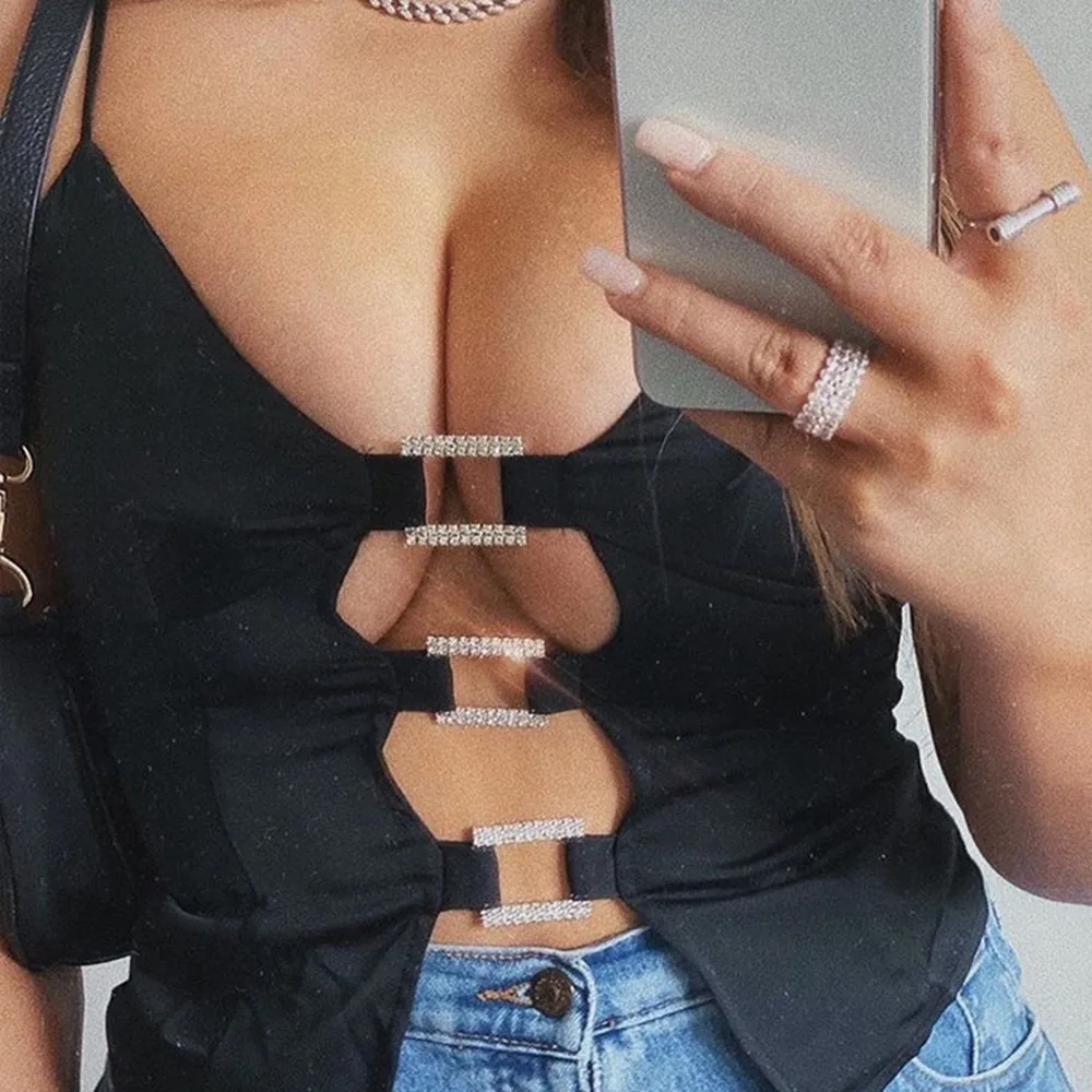 Rosetic, с бретельками, Vneck, полый, с пупочным дном, дикий, гладкий, жилет, готический, черный, темный, сексуальные топы, панк, женские топы, Клубные, вечерние