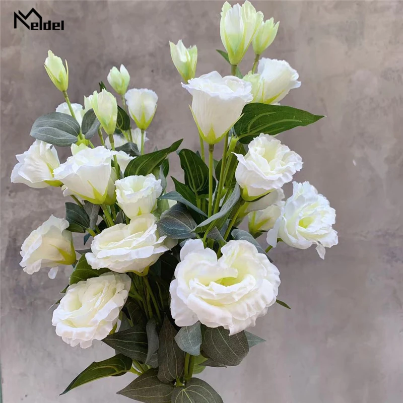 Wedding Bouquets Artificial Rose Flowers Meldel DIY Bouquet Artificial Flower Silk Lisianthus Home Party Wedding Table Decoration Fake Lisianthus Rose Flower Arrangement
