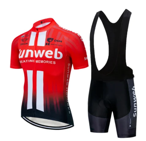 Красный SUNWEB pro форма велосипедиста Джерси быстросохнущая велосипедная одежда мужская летняя команда майки для велоспорта 20D набор велошорт - Цвет: 2