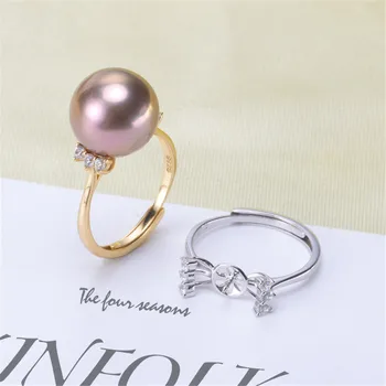 

Real 925 Sterling Silver Women Wedding Engagement Ring Adjustable Simple Round Pearl Ring Mounting