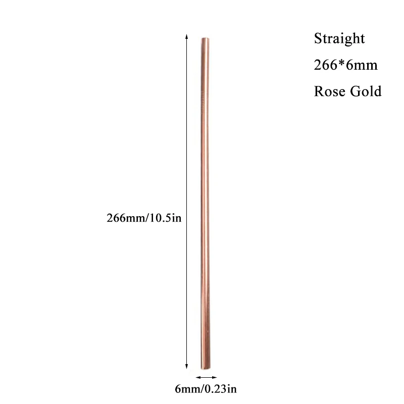 rose gold 266mm Многоразовая соломенная металлическая соломинки портативная соломка из нержавеющей стали металлическая соломинка для бара вечерние аксессуары - Цвет: rose gold 266mm