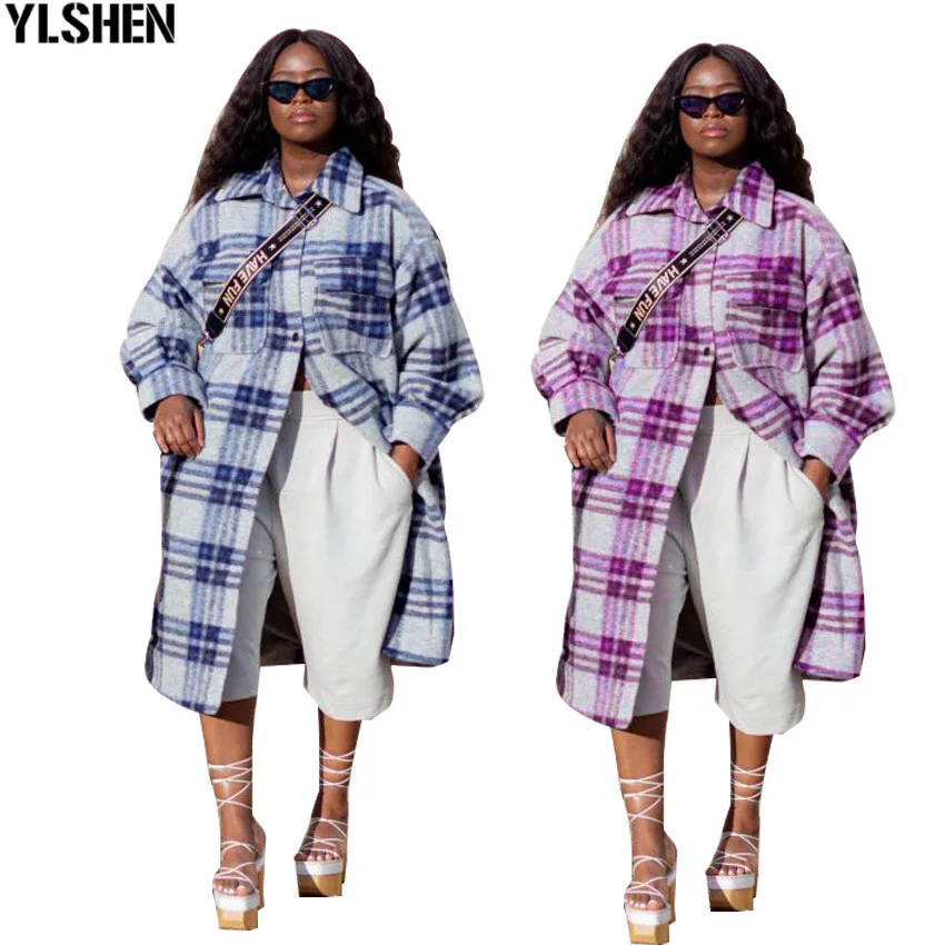 2020 Winter Grid Print African Dresses For Women Dashiki Wool Coat Dress African Design Clothes Ankara Plus Size Africa Clothing 08