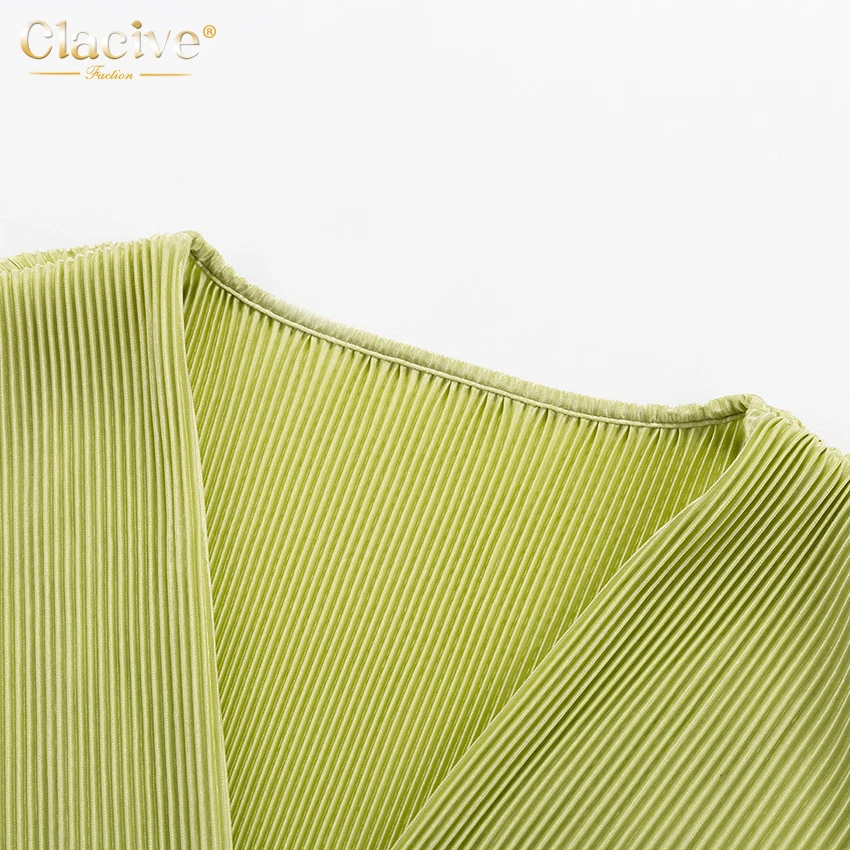 stylish pant suits Clacive Sexy Green Pants Set Women Casual Loose Bandage Blouses Shirt Matching Wide Leg Trousers Suit Elegant 2 Piece Pant Set lawn suits