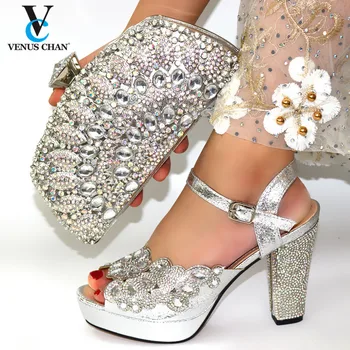 

Silver Color Classics African Women Shoe And Bag To Match Set Italian Comfortable in Heels for Party Shoes And Bag Set For Party