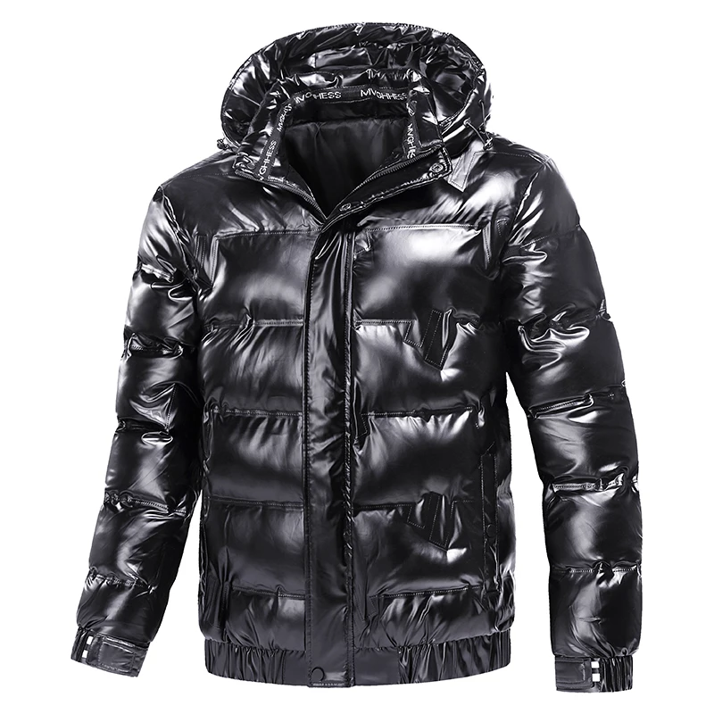 New Bright Leather Winter Men's Jacket Casual Parka Outwear Waterproof Puffer Padding Warm Stand With Hood Outwearing Coat down jacket parka coat parkas coat